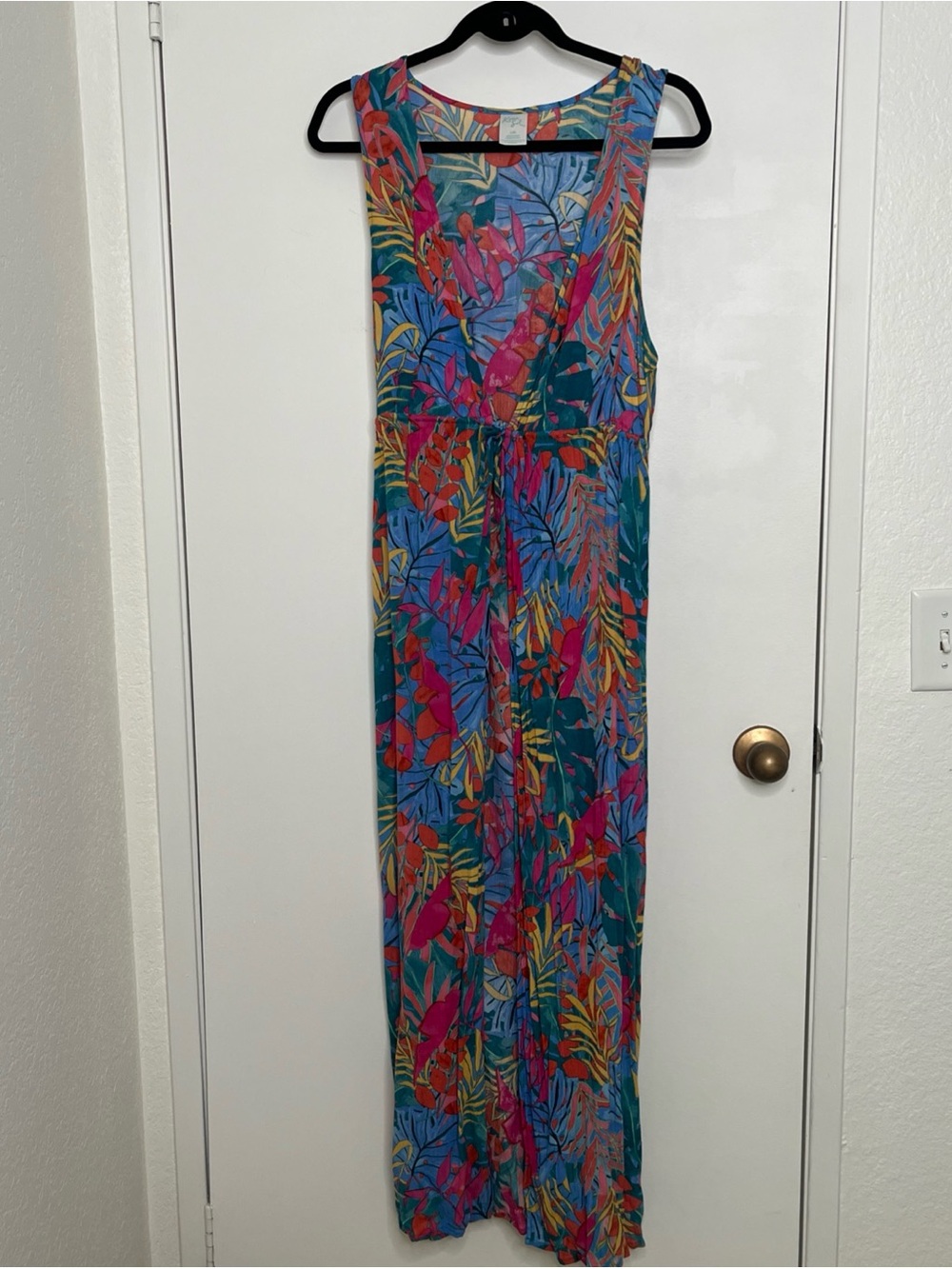 Kona Sol Multicolor Tropical Coverup L/XL Maxi  Resort Vacay Poolside Beach